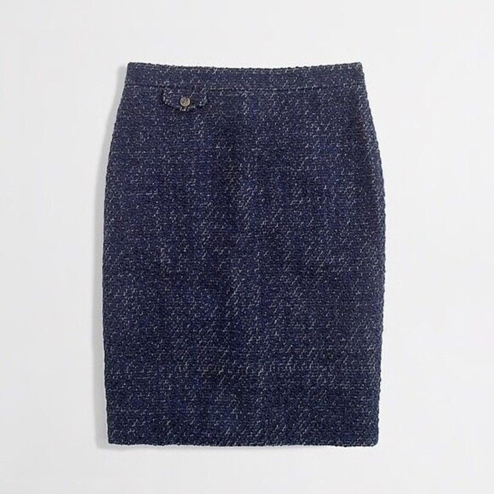 J. Crew Tweed Wool Blend Navy The Pencil Skirt NWT Women’s Size 6